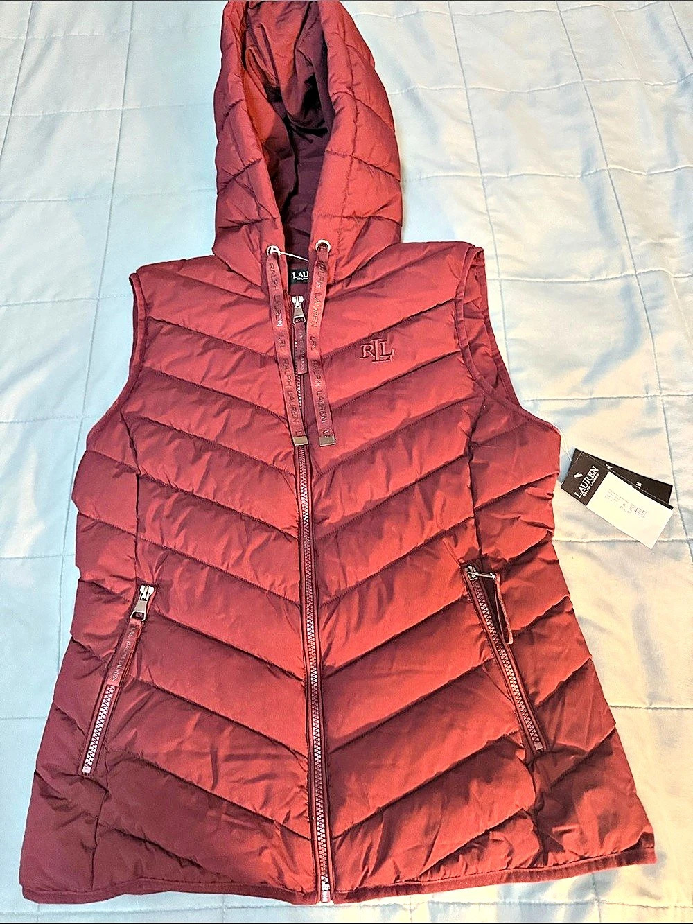 Lauren Ralph Lauren Hooded Chevron Puffer Vest Red Medium
